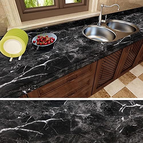 Hode Sticky Back Plastic Black Marble Self Adhesive Wallpaper 40X300cm Furniture Stickers Granite Peel and Stick Roll Countertop Contact Paper Vinyl Film for Wall Bathroom Kitchen DIY