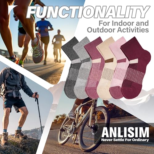 Image of 6 Pairs Merino Wool Ankle Running Hiking Socks Compression Support Breathable Thick Cushion No Show Socks for Women Men