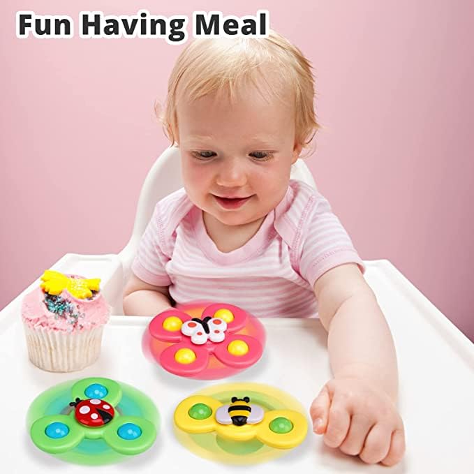 Image of 3Pcs Suction Cup Spinner Toys for Baby 1-2 Year Old | Baby Toys for Bath Time and High Chair Fun | Perfect First Birthday Baby Gifts and Sensory Toys for Toddlers 12-18 Months (Bees)
