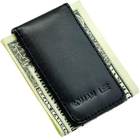 Sirius Jewelry Mens Slim Black Leather Magnetic Money Clip