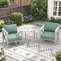 MAISON BACKYARDS Aluminum Outdoor Patio Furniture Set with 5.2" Thick Cushions, 3-Piece Outdoor Sectional with Coffee Table, Patio Conversation Sets for Backyard,(White,2 Seats)