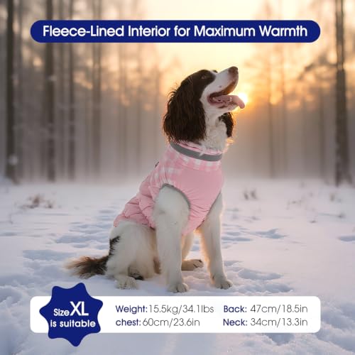 Image of FUAMEY Dog Winter Coat Fleece Warm Large Dog Coat with Harness Built in