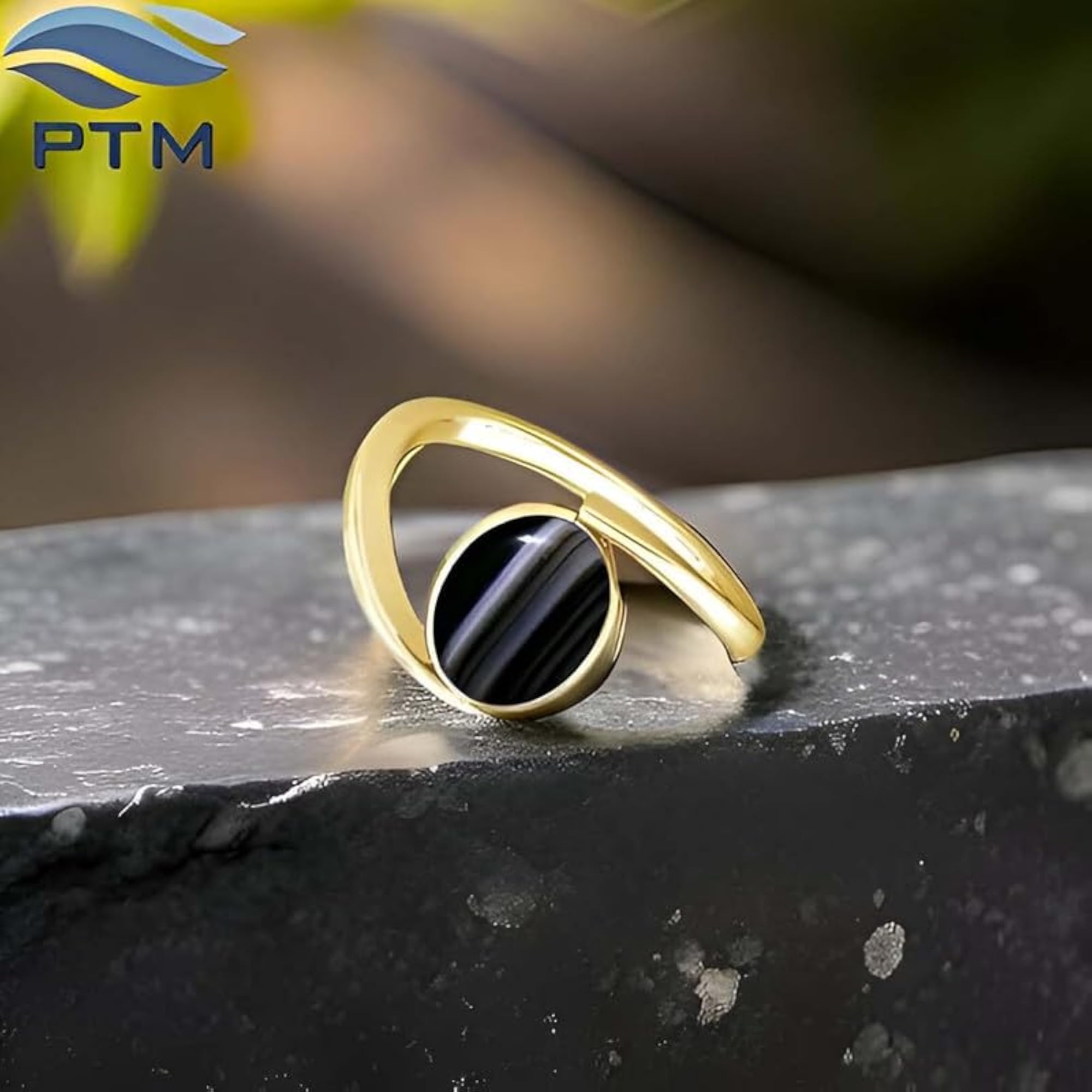 Women's Natural Sulemani Hakik Gold Plated Adjustable Ring, Astrological Gemstone