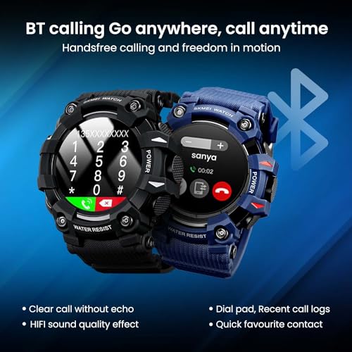 Image of SKMEI Fitness Smartwatch Full Touch Screen Dial Bluetooth Call Watch, Zinc Alloy Frame ABS Case Men's Watch, TPU Army Green Color Band, Heart Rate, SpO2, Blood Pressure Detection-S231 (Army Green)