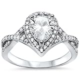 Oxford Diamond Co Sterling Silver Pear Cubic Zirconia Solitaire Engagement Ring Sizes 5-10