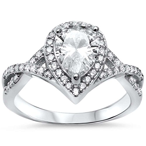 Oxford Diamond Co Sterling Silver Pear Cubic Zirconia Solitaire Engagement Ring Sizes 5-10