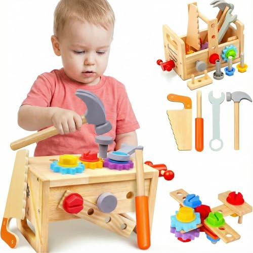 Starweeks Wooden Tool Set for Kids, 29PCS Toddler Tool Box with Workbench, Montessori STEM Pretend Play Construction Toy for Boys & Girls Age 3–6