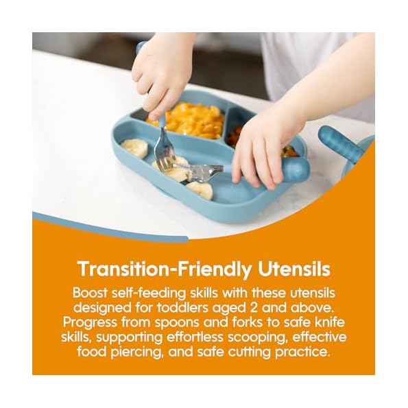 NumNum-Toddler-Utensils-Set-4th-Stage-Kids-Silverware-for-2-Years-Pre-Spoon-Fork-Spoon-Knife-GOOtensils-with-Stainless-Steel-Heads-BPA-Free-Silicone-Toddler-Feeding-Essentials-3-Pack-Blue