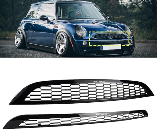 ANGRONG Gloss Black Upper & Lower Front Bumper Hood Honeycomb Mesh ...