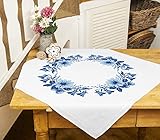 Tischdecke und Stickgarn aus 100 % Baumwolle, eingewebter Zierrand , qualitativ sehr hochwertig