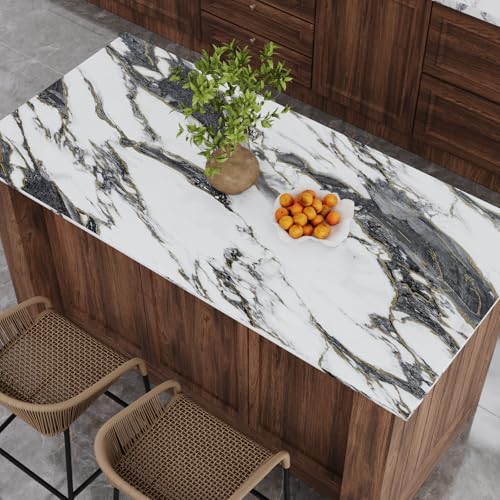 VaryPaper 15.7' x 78.7' Black and White Marble Contact Paper Peel and Stick Countertops Waterproof Marble Wallpaper for Table Kitchen Counter Top Vinyl Wrap Removable Self Adhesive Granite Wall Paper