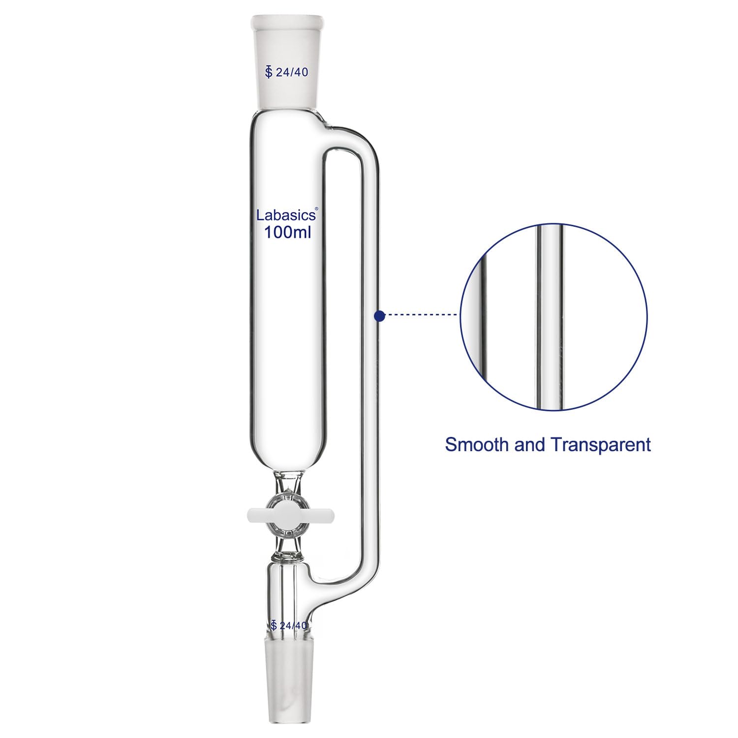 Labasics Wyrównywanie Ciśnienia Lejek, Borokrzemowe Szkła Lejek 24/40 Wspólne, ze PTFE Stopcock do Laboratorium, 100 ml
