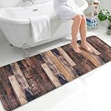 Bathroom Rug Runner 2x6, Thick Anti-Fatigue Non-Slip Memory Foam Kitchen Runner Mat, Farmhouse Wood Printed, Absorbent Washable Cushioned Carpet for Double Vanity, Shower,Laundry