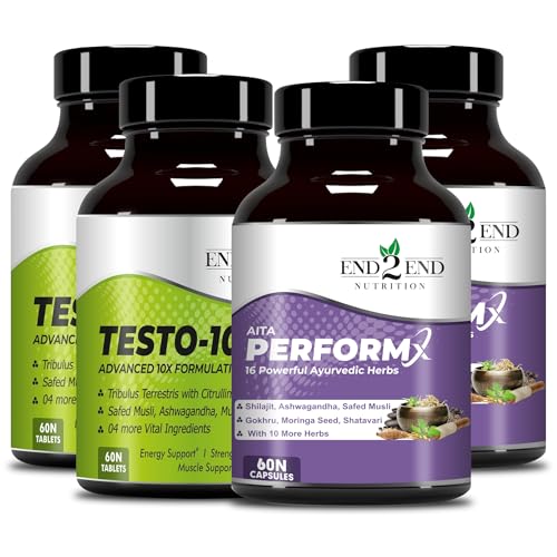 Image of End2End Nutrition Testo-10X and PerformX Natural Testo Support Supplement for Men | Shilajit, Gokhru, Ashwagandha, Safed Musli | Strength, Stamina & Performance - (Combo Pack) 240N
