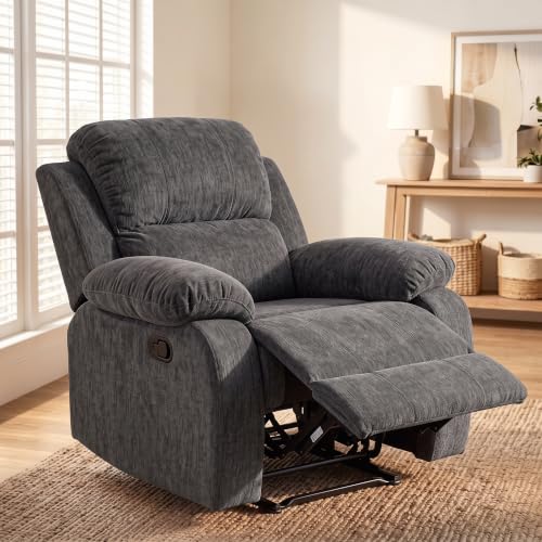 Image of Manual Single Lounge Recliner Chair with Adjustable Backrest, Gray | Manual Chenille Recliner Chair, Adjustable Backrest, Stable Heavy‑Duty Build,Comfortable Chenille Fabric