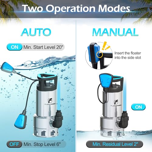1HP 4000GPH Submersible Sump Pump Stainless Steel, Auto/Manual Control with 26-Foot Cord, Drain Clean/Dirty Water for Basement Flood Cellar Pool Pond Garden Hot Tub by FLUENTPOWER - Used condition - Image 4