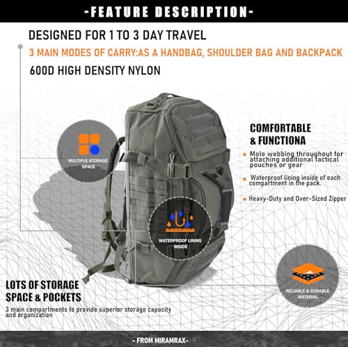 Miramrax Bolsa de Deporte para Gimnasio, Bolsa de Viaje para Fin de Semana para Hombres y Mujeres, Bolsa para Entrenamiento Militar, Deportes, para Pasar la Noche, Baloncesto, táctica, fútbol, - imagen 2