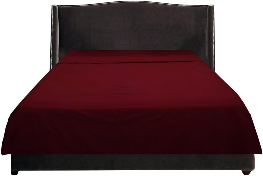 LaxLinen 600 Thread Count One Flat/Top Sheet - (Burgundy Solid, Full/Double Bed - 81" x 96") 100% Egyptian Cotton Super Soft Quality- 1 PCs Flat Sheet