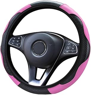Funda para volante de coche, color rosa, tamaño universal, para volante de 37 a 38 cm, funda protectora de microfibra de carbono antideslizante duradera y transpirable