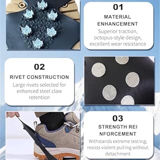 FOSDICK Ramponi per Scarponi, Ramponcini per Scarponi, Ramponi da Ghiaccio con 10 Borchie, Ramponcini da Neve, Ice Tacchetti Trazione Antiscivolo per Inverno All'aperto Camminare Escursioni Pesca