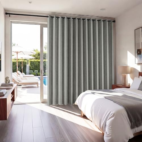 Image of RYB HOME Accordion Style Room Divider Curtain-100% Blackout Folding Accordion Curtain for Sliding Glass Door /Bedroom, Privacy Assurd Living Room /Office Drape 1 Panel with Tieback, W100 x L108, Grey