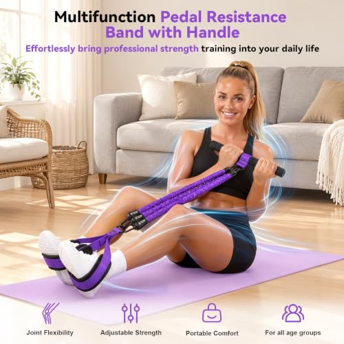 Pedal Resistance Band with Handle, 3-Tube Exercise Resistance Bands Set for Home Gym, Workout Stretch Bands with Door Anchor & Ankle Straps for Fitness, Pilates, Yoga, Physical Therapy - image 6