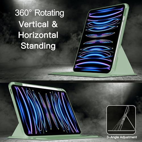 Image of TGK Rotating Case for iPad Pro 12.9 inch (2022 /2021 /2020 /2018, 6th /5th /4th /3rd Gen) with Pencil Holder 360 Degree Rotation Protective Trifold Stand Cover Clear Back (Mint Green)