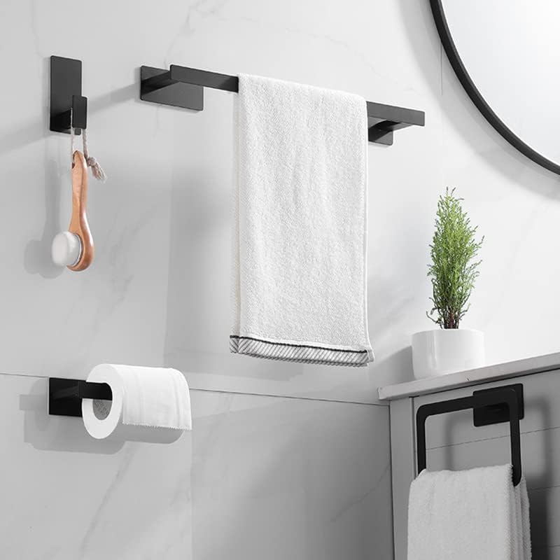 Miniatura 3 de Juego de accesorios de baño, estante de pared negro mate, soporte para rollo de papel higiénico, gancho para bata, toallero, riel, barra, anillo,