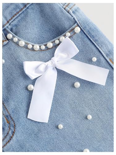 Verdusa Girl's Cute Pearl Beaded Bow Jeans Wide Leg Loose Denim Pants with Pockets3