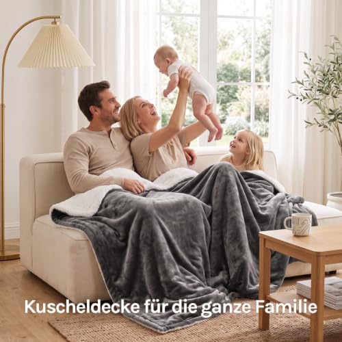 WOLTU Kuscheldecke flauschig, Sherpa Decke, 220x240 cm Grau – Ansicht 4