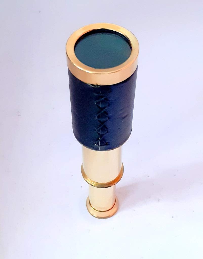 6" Handheld Vintage Brass Lather Telescope