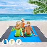 LOVALUE Picknickdecke 200 x 210 cm,Strandmatte 4 Befestigung Ecken Stranddecke Sandfrei,Stranddecke wasserdichte für Picknick, den Strand(Seeblau und Anthrazit)