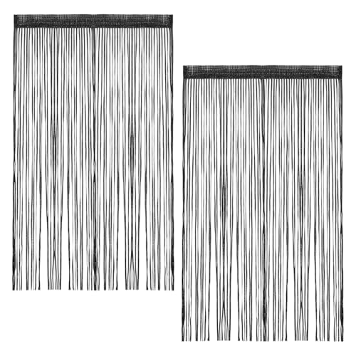 2 Piezas Cortina Tiras, 100X200 cm Brillantes Cortina Puerta, Negras Cortina Antimoscas Puerta Exterior, Balcón del Salón Cortina Separador de Ambientes para Bodas, Cafeterías y Decoración de Ventanas