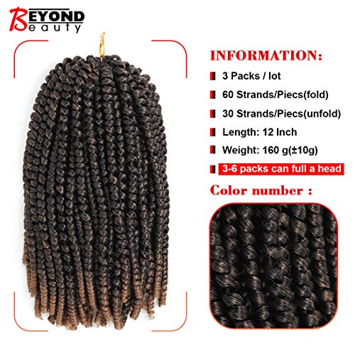 12 inch Spring Twist Crochet Braids Hair for Butterfly Locs Bomb Twist Crochet Hair Beyond Beauty Ombre Colors Synthetic Fluffy Hair Extension 3 Packs M1B/27