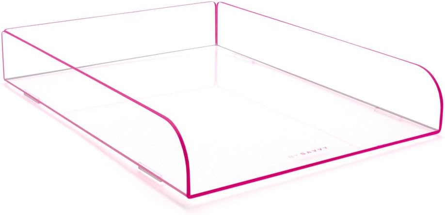 Single Pink Acrylic Plastic Stacking Filing Tray Desk Tidy Organiser for A4 Letters and Document Holder