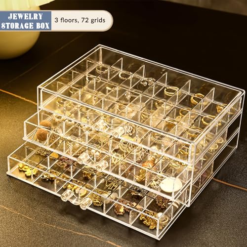 Boîte à bijoux plastique transparent avec 72 compartiments pour boucles - 5