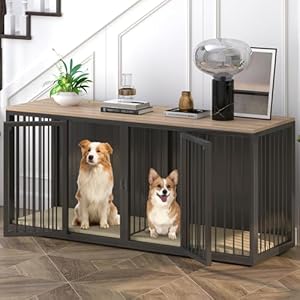 Large Dog Crate Furniture for 2 Dogs, 71.6'' Steel Frame Dog Crate with Double Doors, Heavy Sturdy Dog Kennel for Small Medium Large Dog, Indoor Double Dog Cage (Black) Large Dog Crate Furniture for 2 Dogs 716 Steel Frame Dog Crate with Double Doors Heavy Sturdy Dog Kennel for Small Medium Large Dog Indoor Double Dog Cage Black