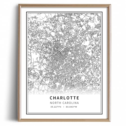 Charlotte City North Carolina Poster - Minimalist Black White Map Wall Art - Charlotte Transit Map Print Picture - Charlotte Art Wall Decor - Map Poster of Charlotte - Decorative Artwork Souvenir Gift