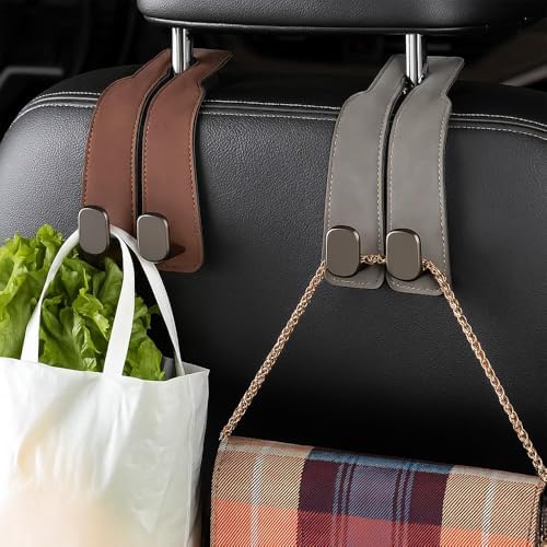 Headrest Hooks for Car,Car Seat Hooks for Headrest, 2026 Hooks for Purses and Bags Cute Car Purse Holder,Twinhook Leather Headrests Hangers Seat Back Organizers (Black-2pcs) - 1
