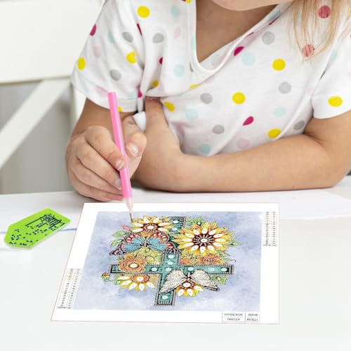 Image of Diamond Art Painting Kits for Adults, 5D Special Shape Diamond Art Kits for Beginners, Crystal Rhinestones Diamond Art Painting for Home Wall Decoration Gift 12x12inch, Sunflower Butterfly Cross