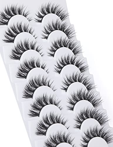 Cat Eye Lashes Wispy Natural Look False Eyelashes Flat Faux Mink Lashes 17Mm Soft Lightweight Reusable Spiky Fake Eyelashes 8 Pairs Pack By Pawotence #TOP5