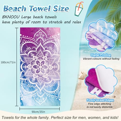 BKNOOU Toalha de praia extragrande, toalhas de praia de microfibra grandes para adultos 180 cm x 89