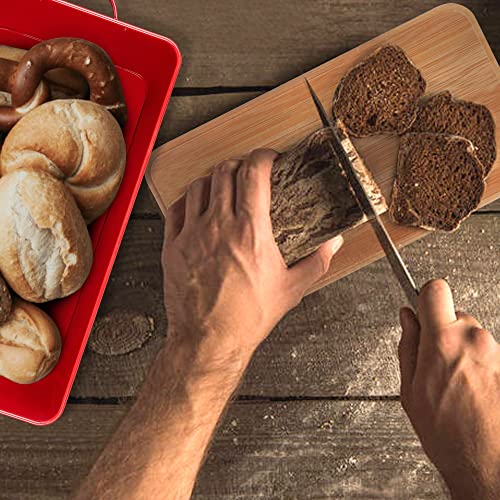 Lianyu Red Bread Box With Bamboo Lid For Kitchen Countertop, Large Farmhouse Metal Bread Storage Container Organizer, Vintage Bread Bin Keeper For Counter 13X7X9.8 Inch #TOP5