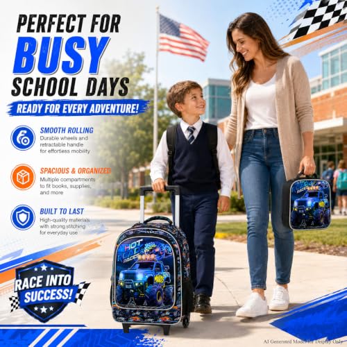 Image of CCJPX Rolling Backpack for Boys, Kids Roller School Bag with Wheels Toddler Wheeled Bookbag Elementary
