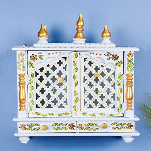 Temple en bois Pooja Mandir Royal Kurta blanc pour espace de prière