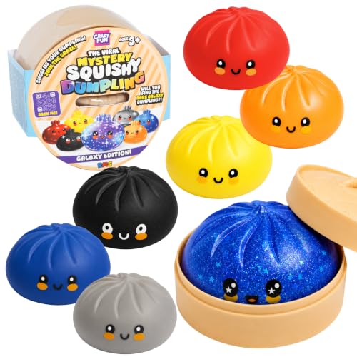 abeec Crazy Fun RMS Mystery Squishy Dumpling 3 Pack Galaxy Edition Slow-Rise Bao Bun Blind Box Fidget Toy in Steamer 10cm Sensory Squishy 7 to Collect Find the Rare Galaxy Dumpling Age 3+