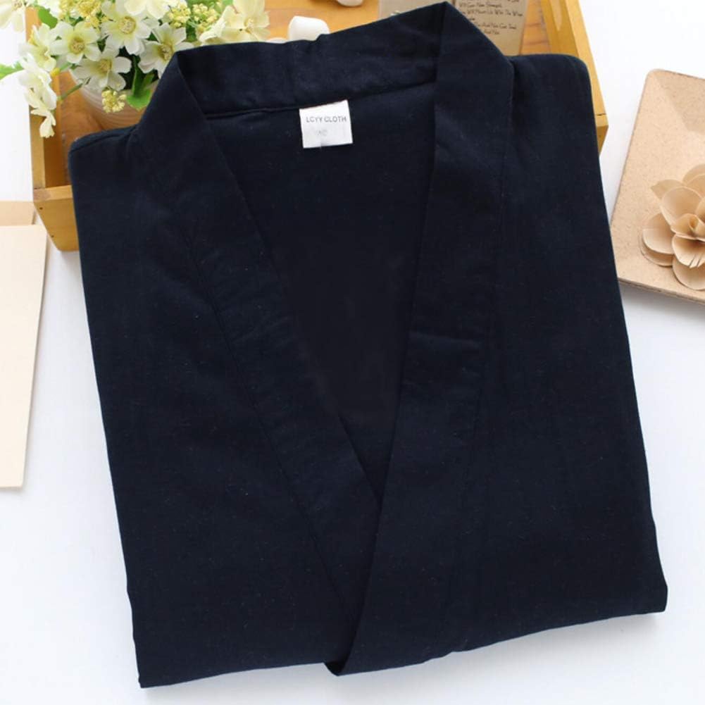 Men's Japanese Style Robes Thin Kimono Pajamas Suit Meditation Set-Navy-Size XL