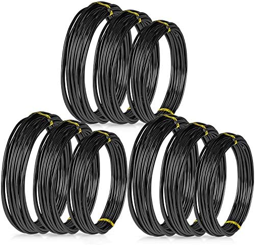 Zhanmai 9 Rolls Bonsai Wires Anodized Aluminum Bonsai Training Wire with 3 Sizes (1.0 mm, 1.5 mm, 2.0 mm), Total 147 Feet (Black)