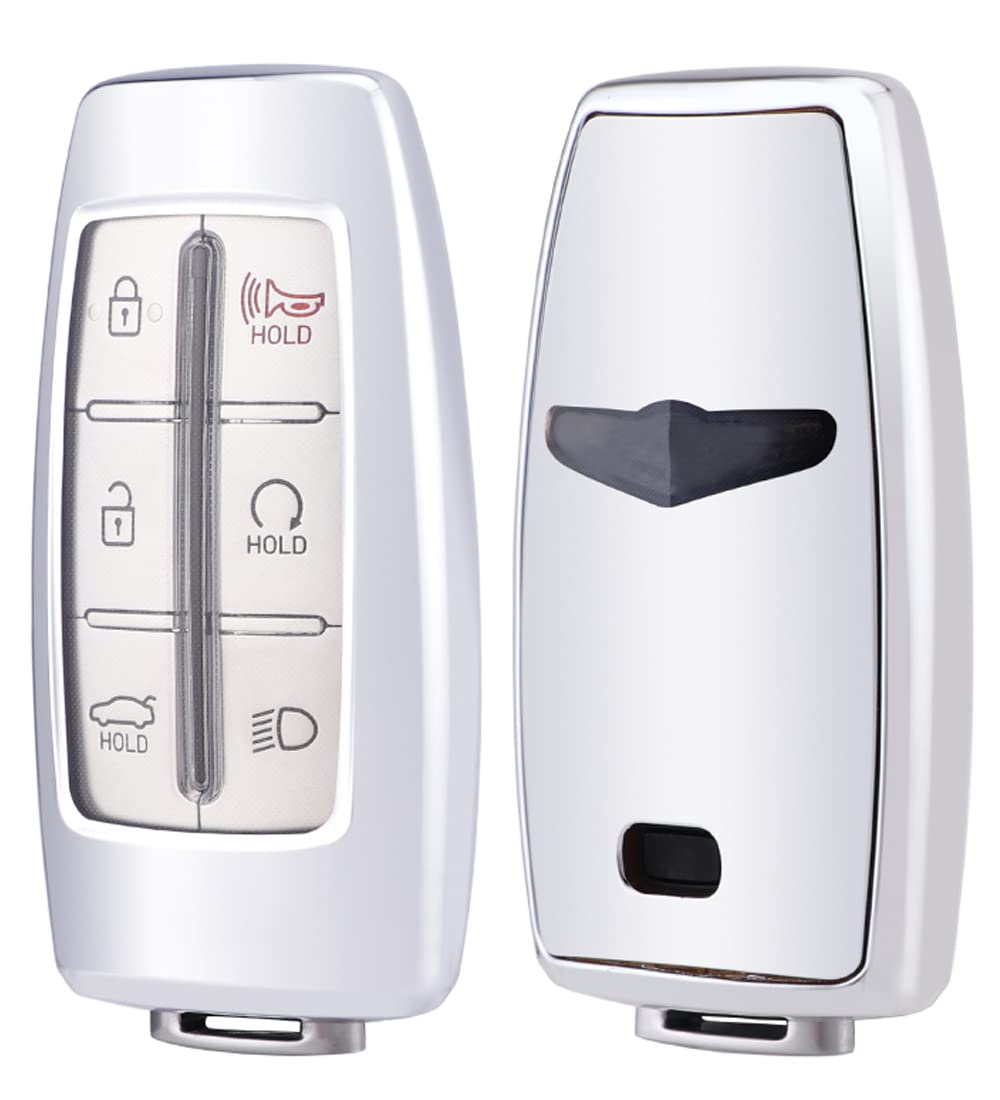 TPU Key Fob Case Cover fit for Hyundai Genesis G70, G80, G90 GV70 GV80 GV90 Keyless Entry Remote Key Fob (Silver)