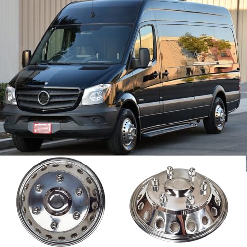 Image of K16A-F 16 inch Polished Stainless Steel Front Dually Wheel Simulator,2pc Snap on Hubcaps,6 Lug 18 Hand Hole Single Wheel Cover fit for 2012-2021 Dodge,Mercedes and Freightliner Sprinter Van